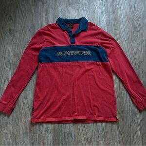 Spitfire Red and Navy Long-Sleeve Rugby Polo